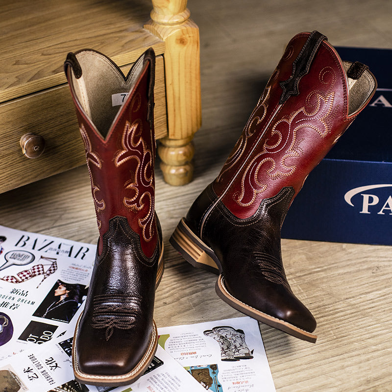 Palitutu PLT203605 Women's Western Cowgirl Boots - Full Grain Leather, Square Toe