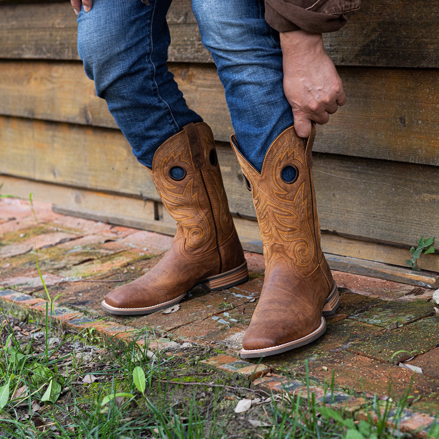 Palitutu PLT103609 Men's Western Cowboy Boots - Full Grain Leather, Square Toe