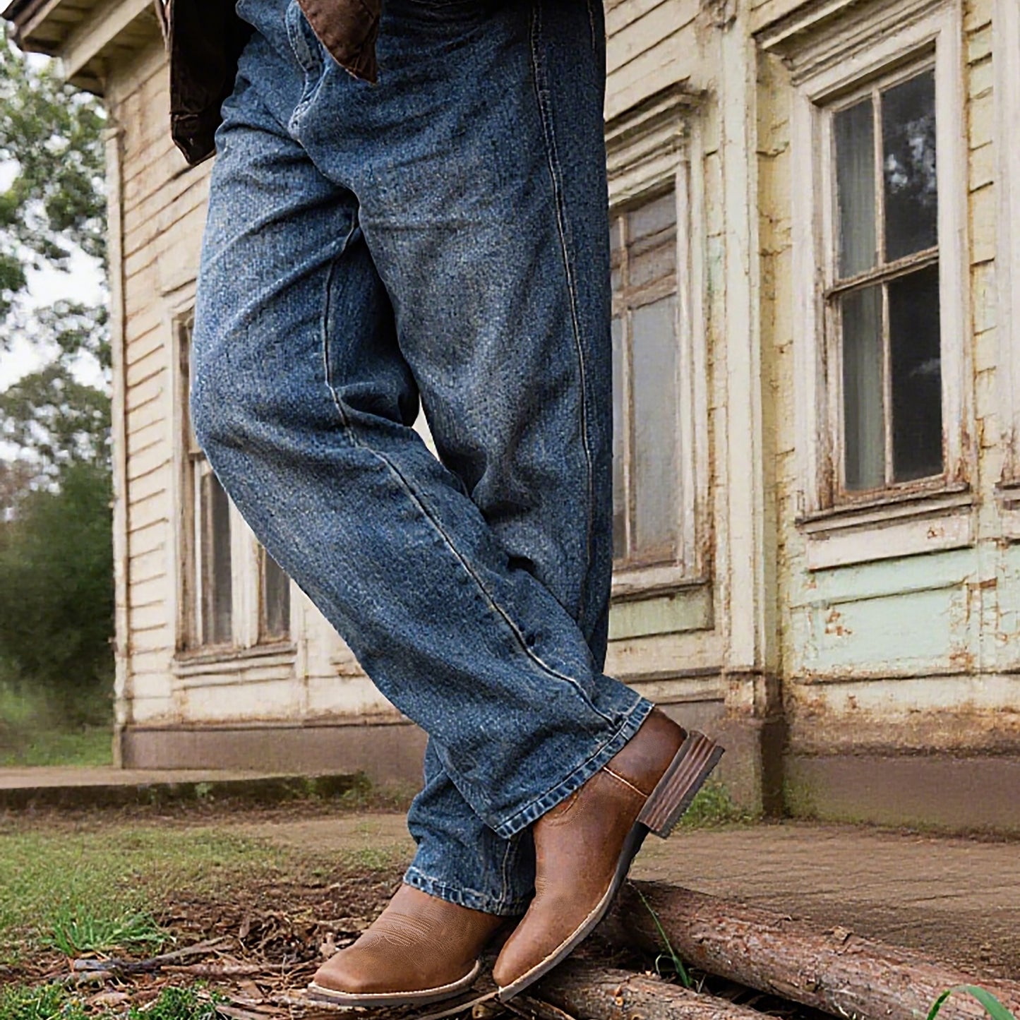 Palitutu PLT103605 Men's Western Cowboy Boots - Full Grain Leather, Square Toe