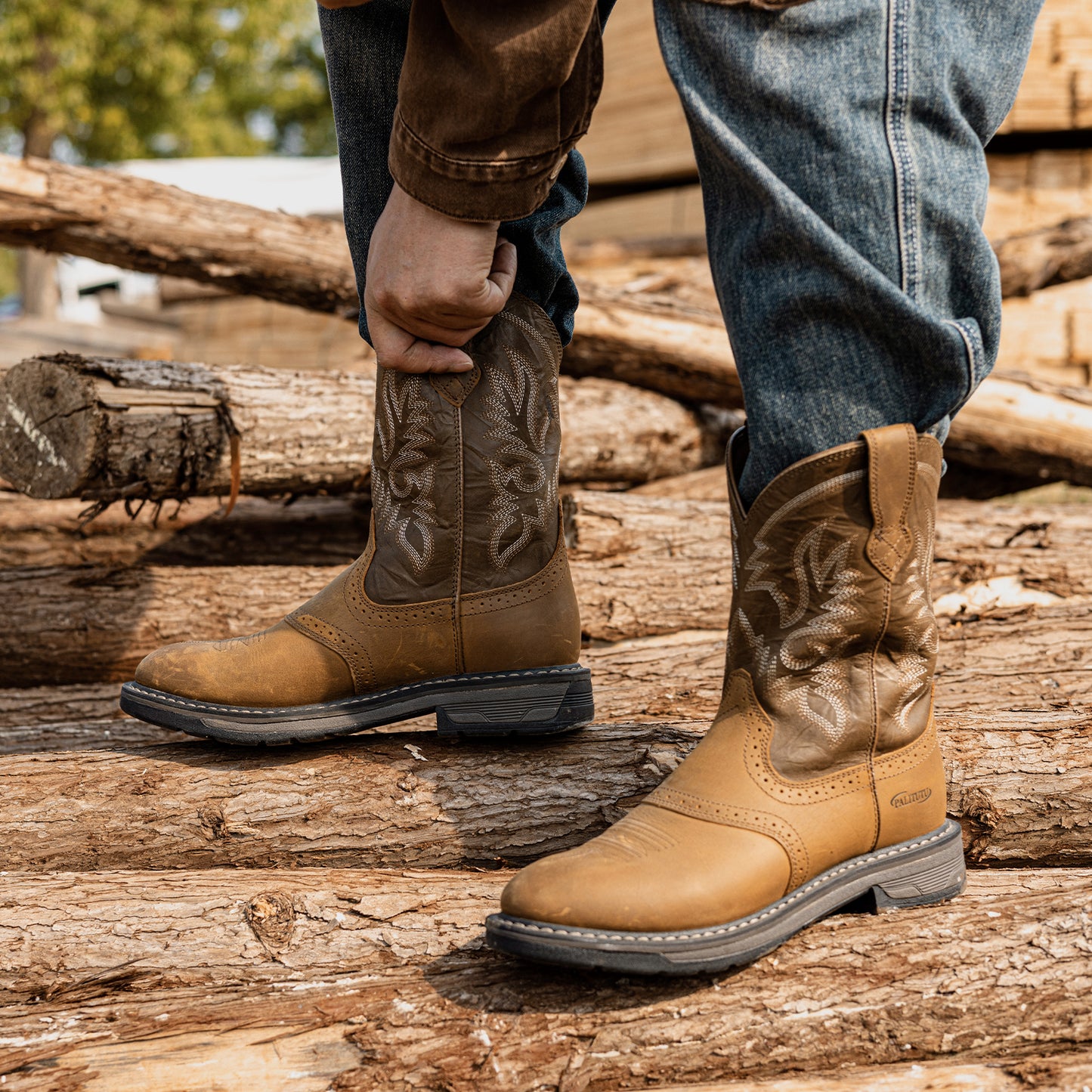 Palitutu PLT403605 Men's Work Boots - Full Grain Leather, Round Toe