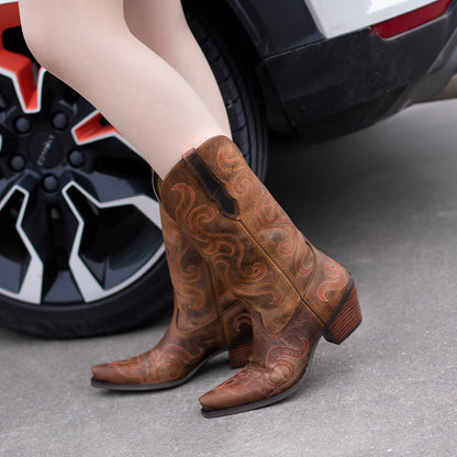 Palitutu PLT203614 Women's Western Cowgirl Boots - Full Grain Leather, Snip Toe