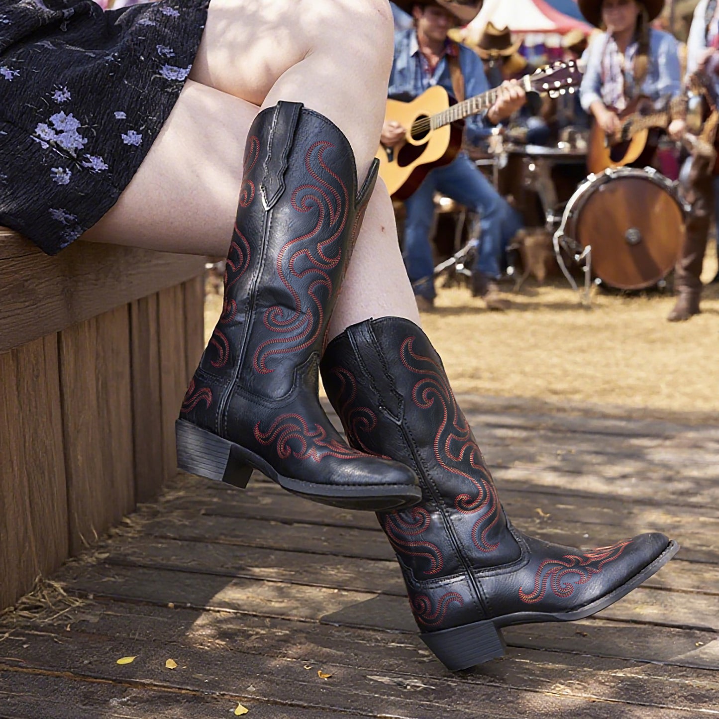 Palitutu PLT703606A Women's Western Cowgirl Boots - PU Leather, Round Toe