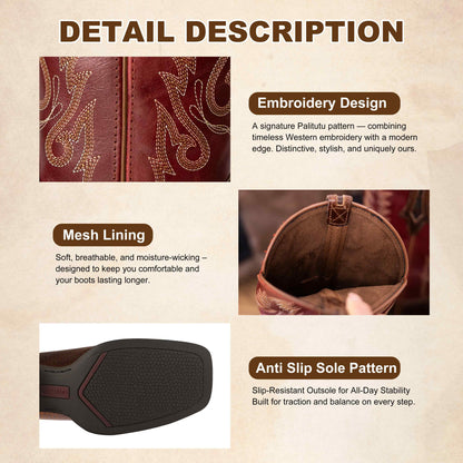 Palitutu PLT203607 Women's Western Cowgirl Boots - Full Grain Leather, Square Toe