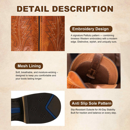 Palitutu PLT103617 Men's Western Cowboy Boots - Full Grain Leather, Square Toe