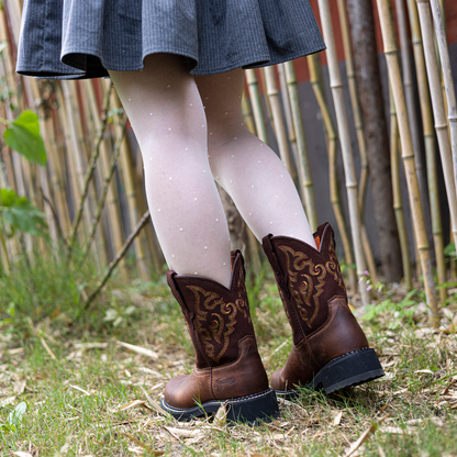 Palitutu PLT303609 Women's Mid-calf Western Boots - Full Grain Leather, Round Toe