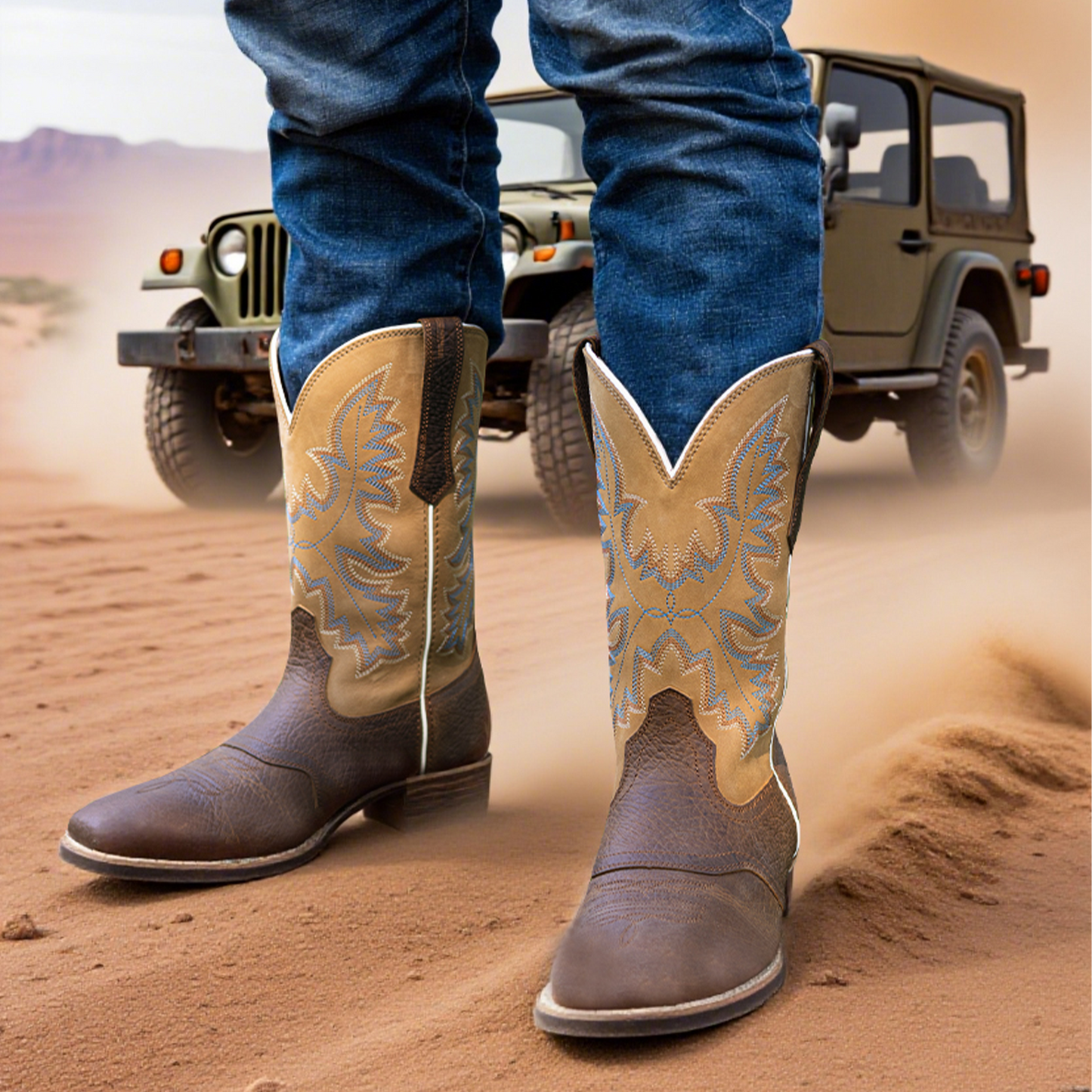 Palitutu PLT103608 Men's Western Cowboy Boots - Full Grain Leather, Square Toe