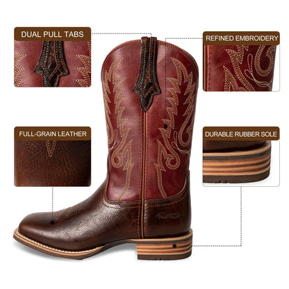 Palitutu PLT203607 Women's Western Cowgirl Boots - Full Grain Leather, Square Toe