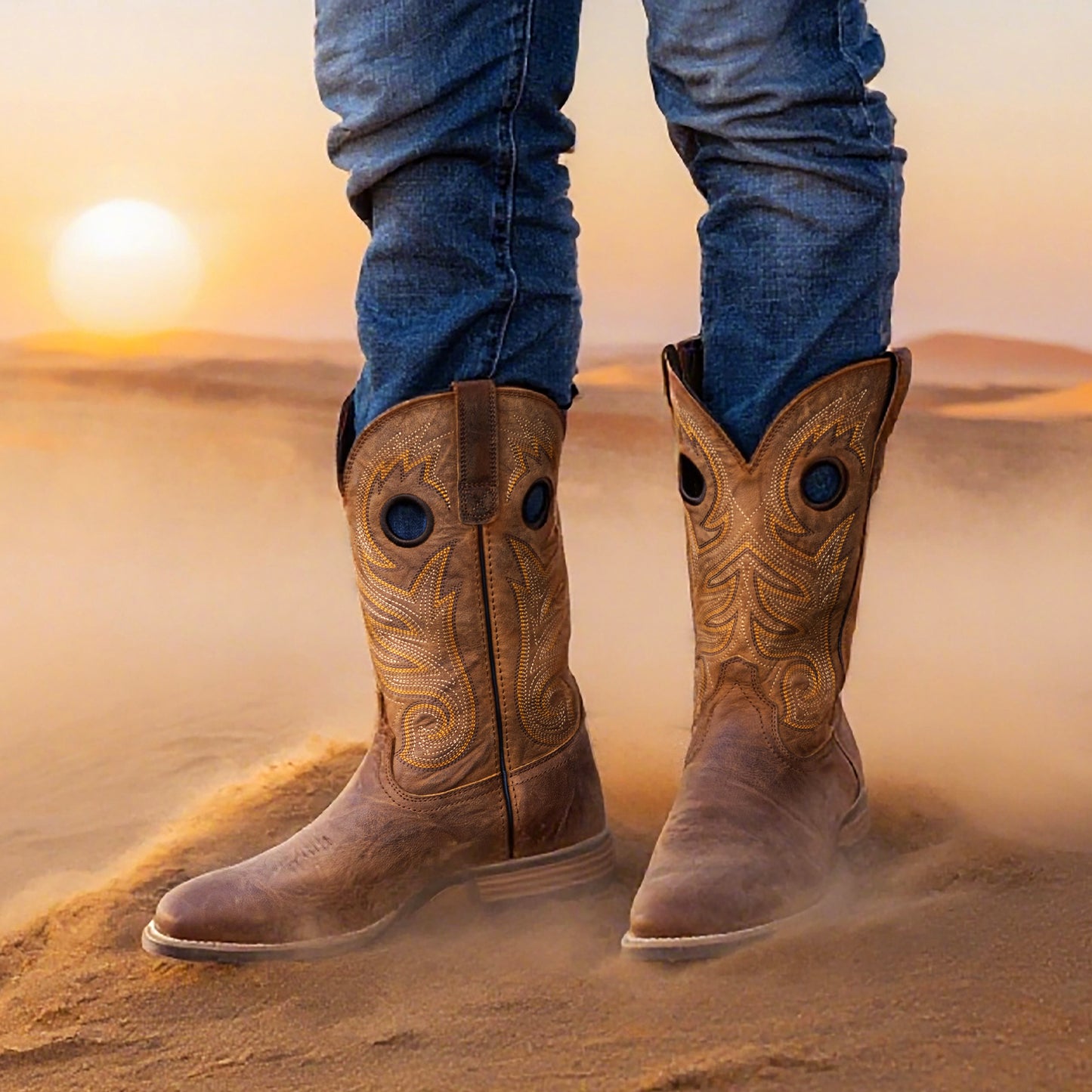 Palitutu PLT103609 Men's Western Cowboy Boots - Full Grain Leather, Square Toe