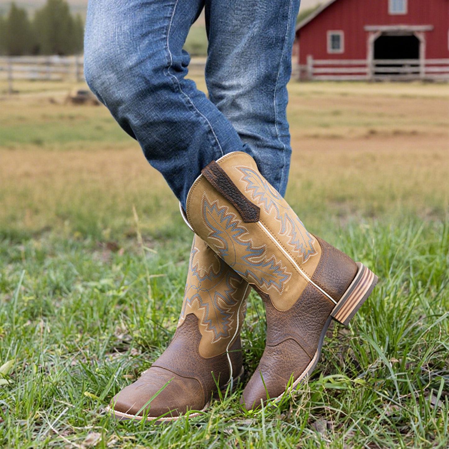 Palitutu PLT103608 Men's Western Cowboy Boots - Full Grain Leather, Square Toe