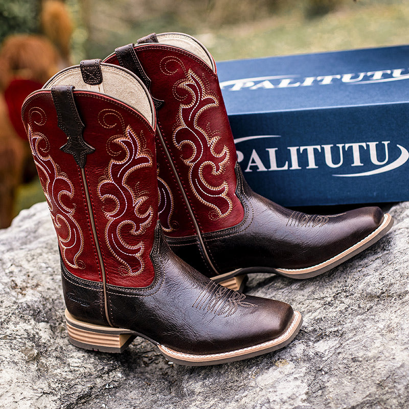 Palitutu PLT203605 Women's Western Cowgirl Boots - Full Grain Leather, Square Toe