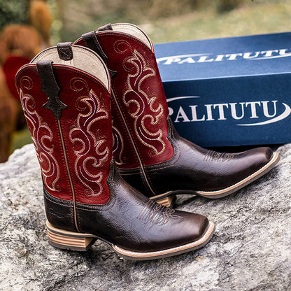 Palitutu PLT203605 Women's Western Cowgirl Boots - Full Grain Leather, Square Toe