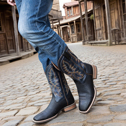 Palitutu PLT103606 Men's Western Cowboy Boots - Full Grain Leather, Square Toe