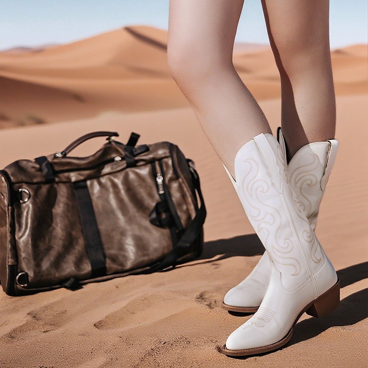 Palitutu PLT703601B Women's Western Cowgirl Boots - PU Leather, Round Toe