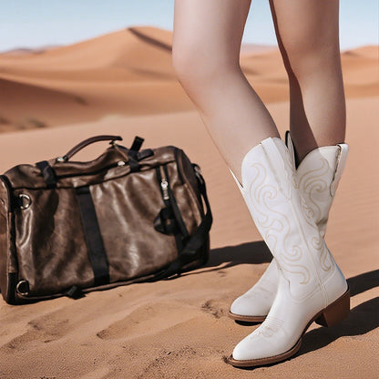 Palitutu PLT703601B Women's Western Cowgirl Boots - PU Leather, Round Toe