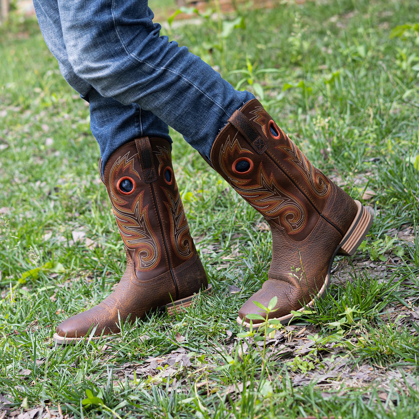 Palitutu PLT103615 Men's Western Cowboy Boots - Full Grain Leather, Square Toe