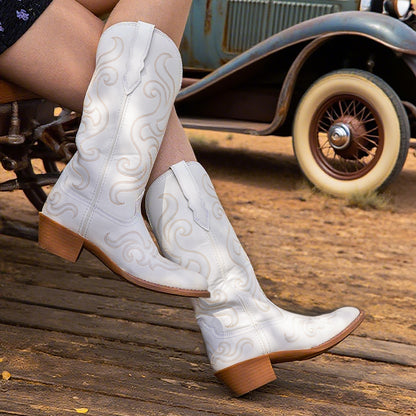 Palitutu PLT703601A Women's Western Cowgirl Boots - PU Leather, Round Toe