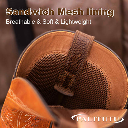 Palitutu PLT103617 Men's Western Cowboy Boots - Full Grain Leather, Square Toe