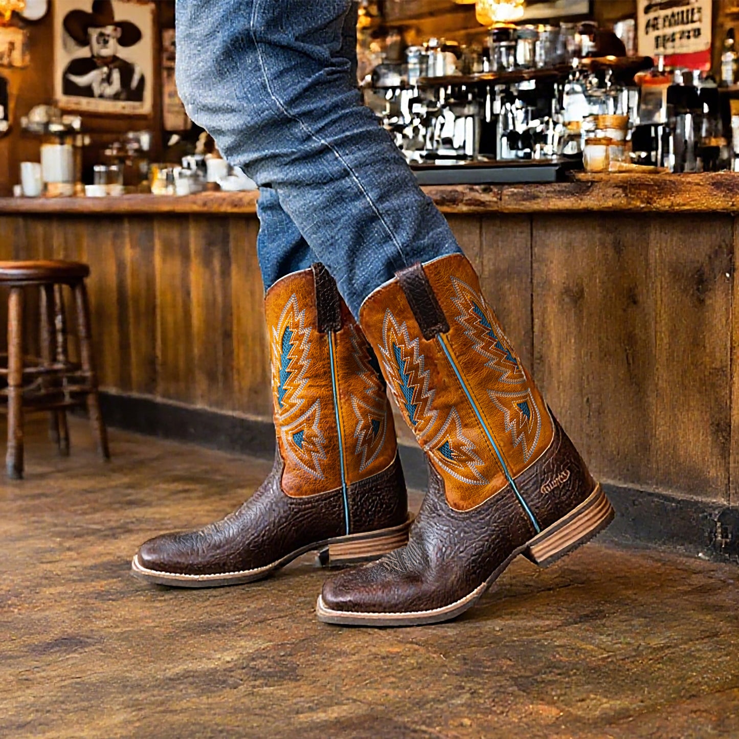 Palitutu PLT103607 Men's Western Cowboy Boots - Full Grain Leather, Square Toe