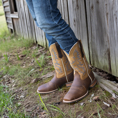 Palitutu PLT103608 Men's Western Cowboy Boots - Full Grain Leather, Square Toe