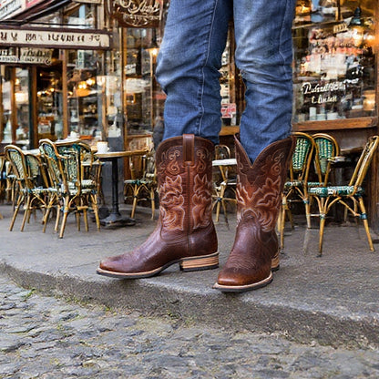 Palitutu PLT103610 Men's Western Cowboy Boots - Full Grain Leather, Square Toe