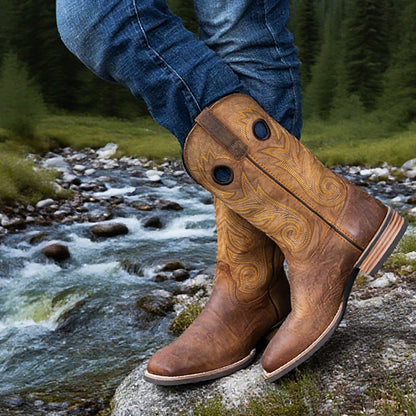 Palitutu PLT103609 Men's Western Cowboy Boots - Full Grain Leather, Square Toe