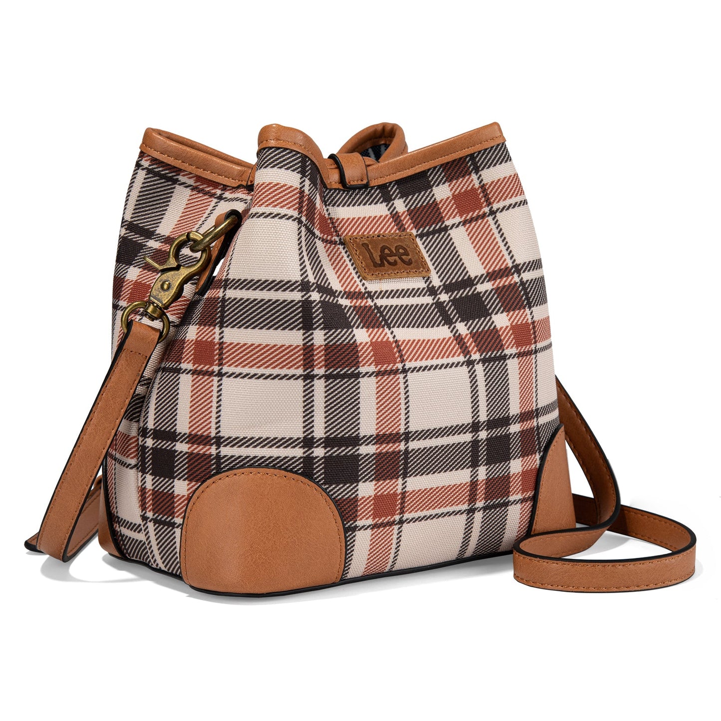 LEE54-001  LEE Plaid Canvas Drawstring Bucket Bag/Crossbody