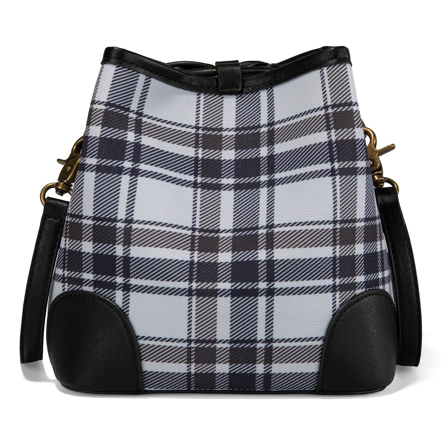 LEE54-001  LEE Plaid Canvas Drawstring Bucket Bag/Crossbody