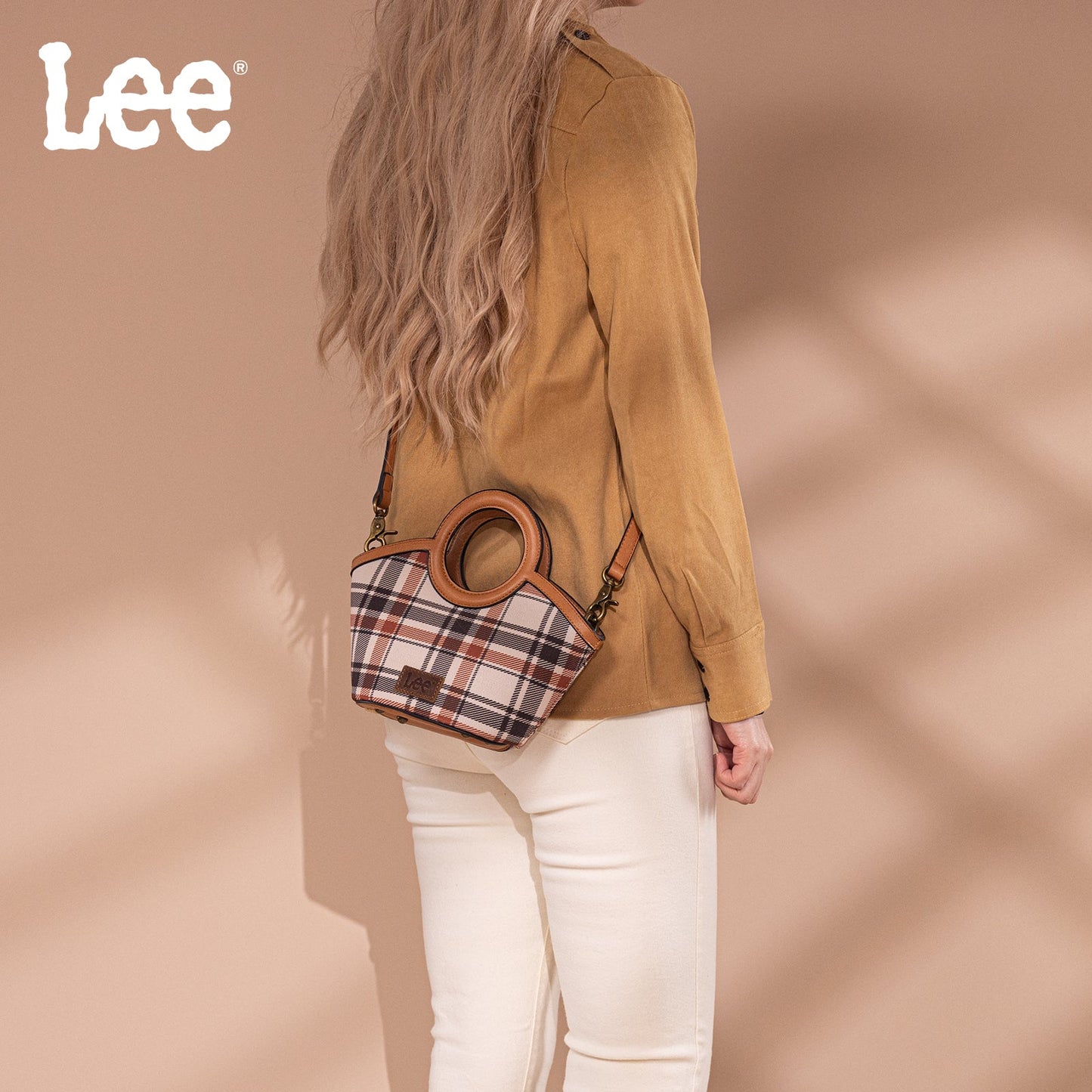LEE54-003  LEE Plaid Canvas Top Handle Small Tote/Crossbody