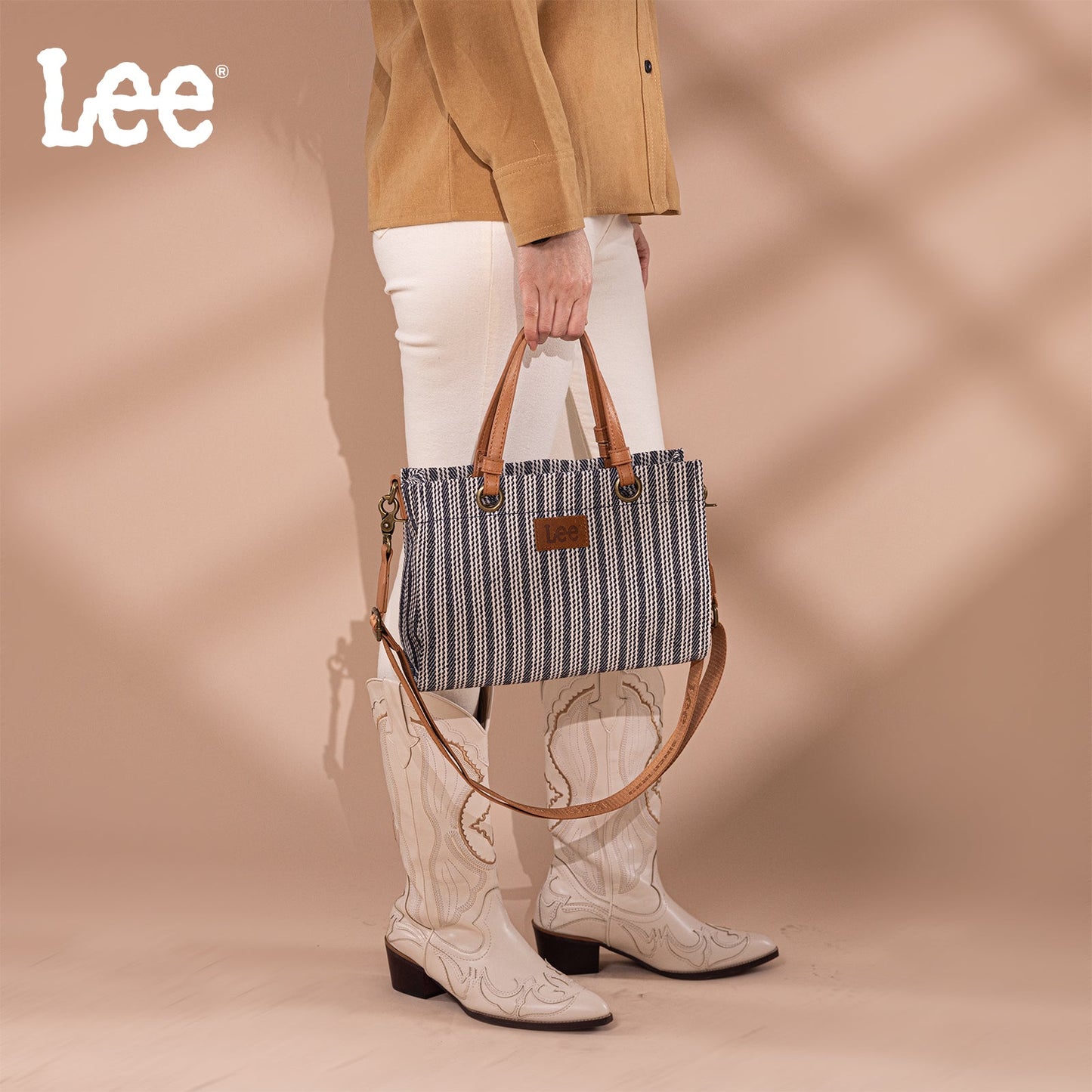 LEE55-001  LEE Striped Collection Canvas Carry-All Tote Bag