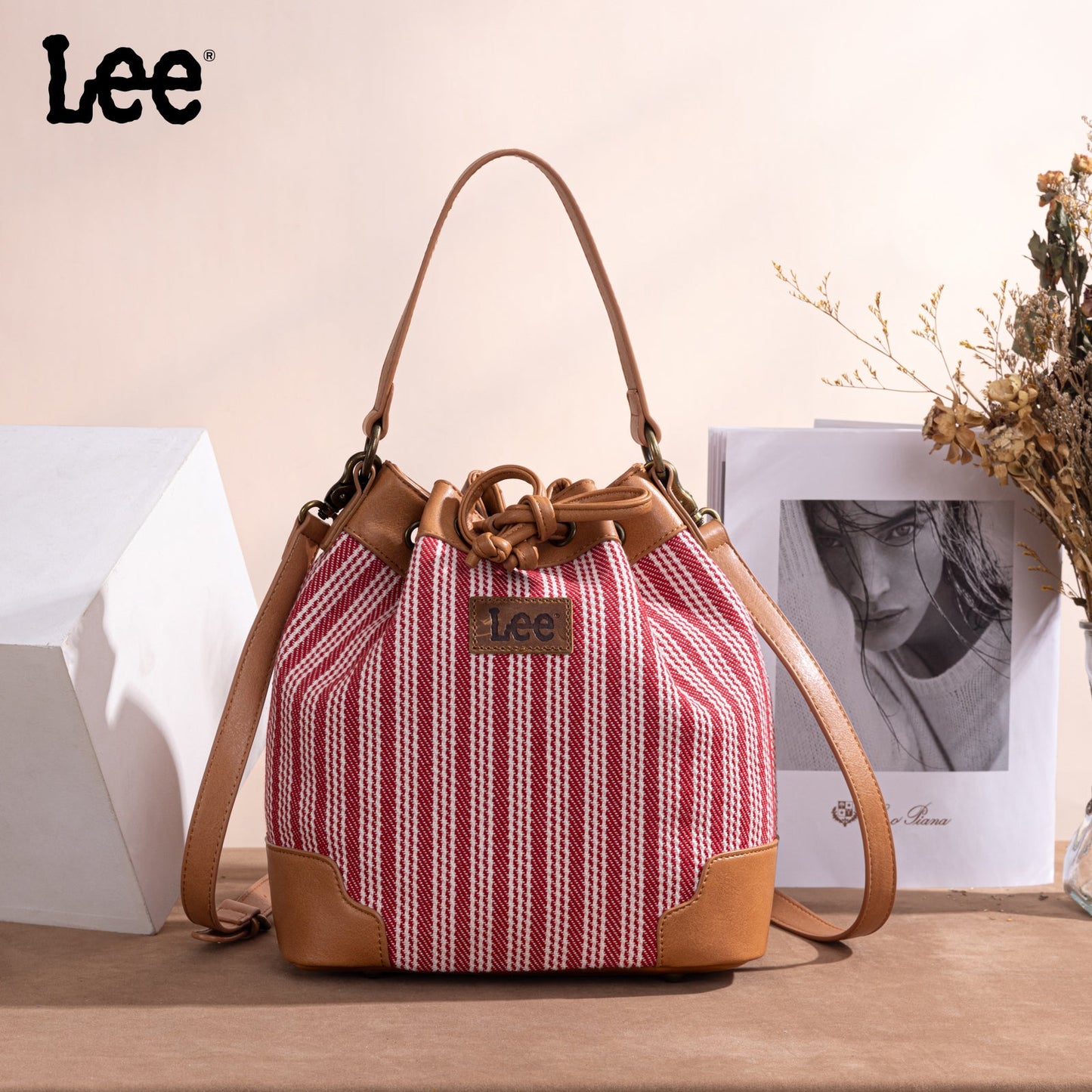 LEE55-006    LEE Stripe Collection Drawstring Bucket Crossbody Bag