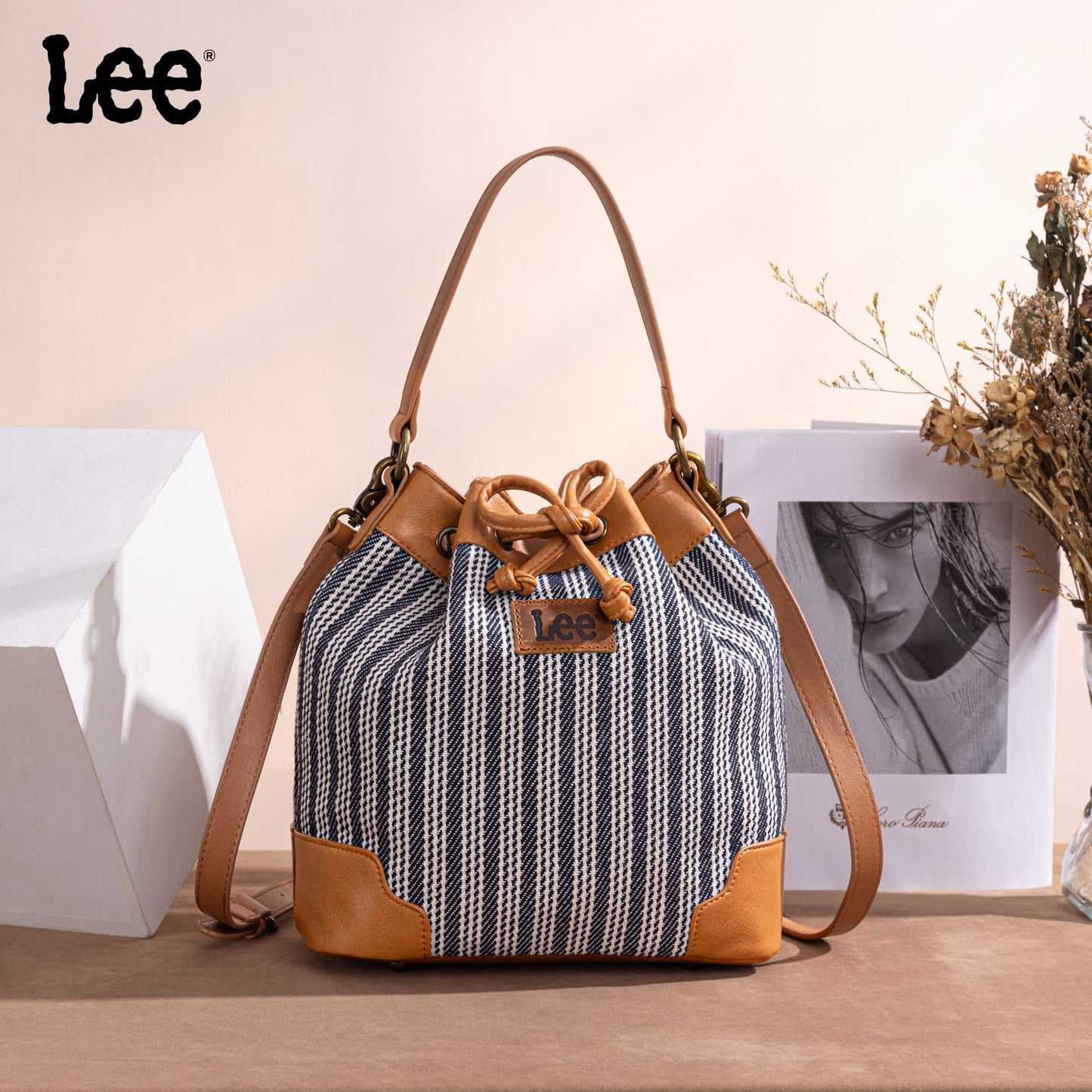 LEE55-006    LEE Stripe Collection Drawstring Bucket Crossbody Bag