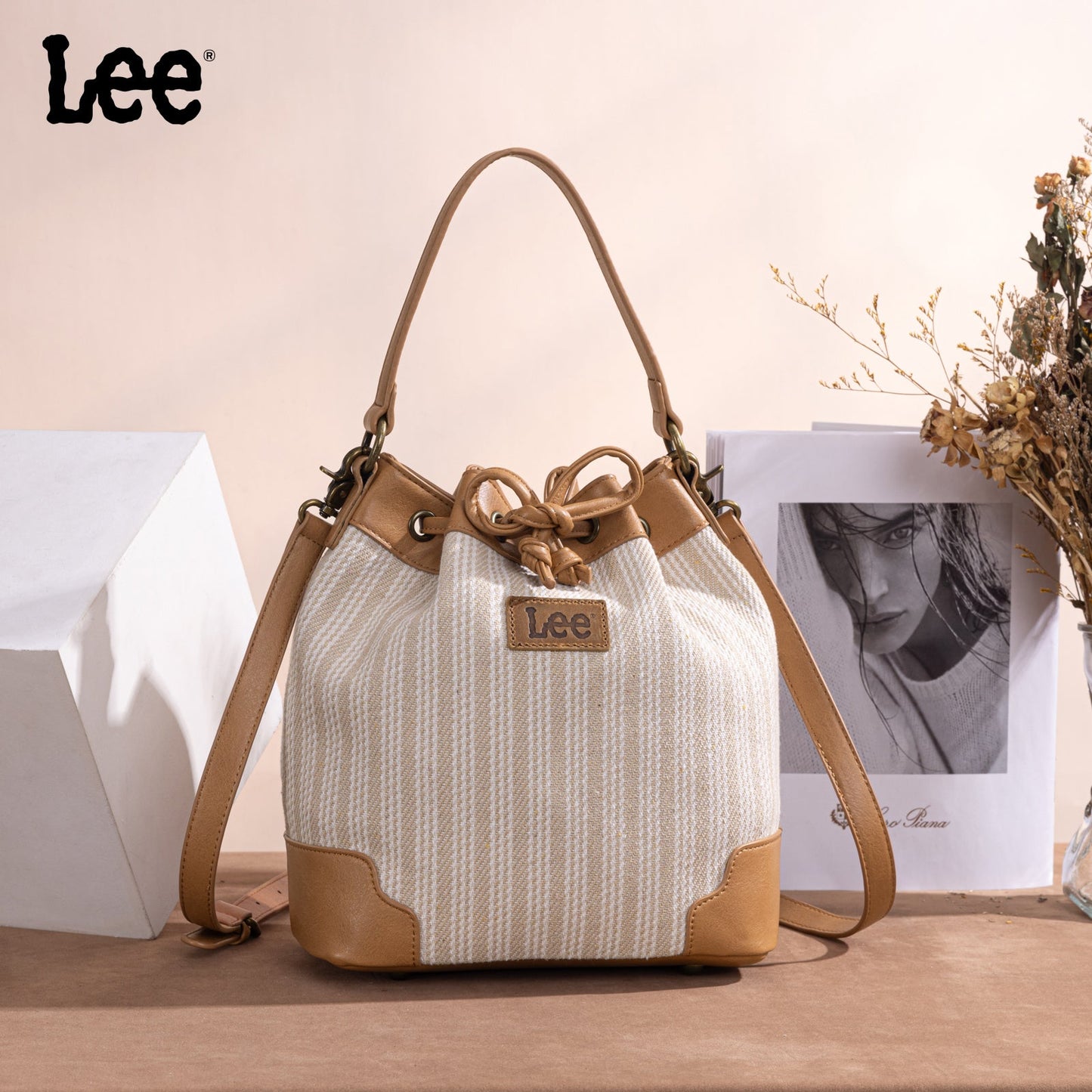 LEE55-006    LEE Stripe Collection Drawstring Bucket Crossbody Bag