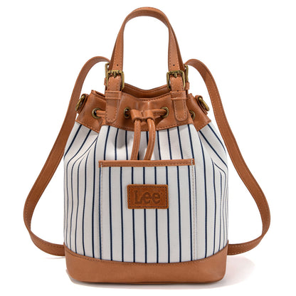 LEE56-003  LEE Striped Denim Canvas Drawstring Bucket Bag/Crossbody Convertible Backpack