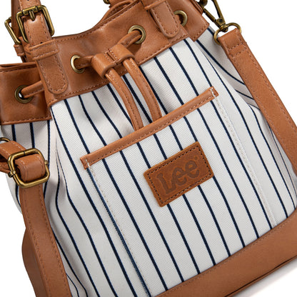 LEE56-003  LEE Striped Denim Canvas Drawstring Bucket Bag/Crossbody Convertible Backpack