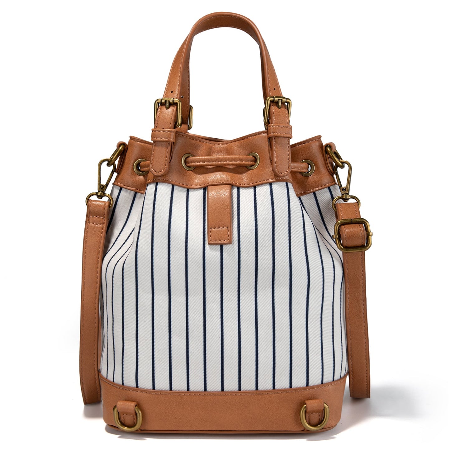 LEE56-003  LEE Striped Denim Canvas Drawstring Bucket Bag/Crossbody Convertible Backpack