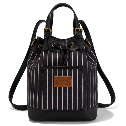 LEE56-003  LEE Striped Denim Canvas Drawstring Bucket Bag/Crossbody Convertible Backpack