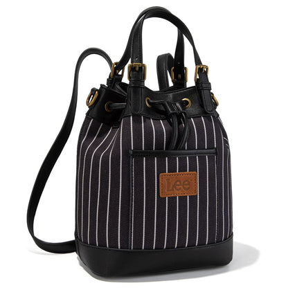 LEE56-003  LEE Striped Denim Canvas Drawstring Bucket Bag/Crossbody Convertible Backpack