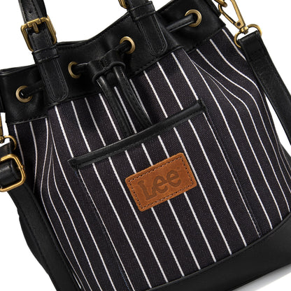 LEE56-003  LEE Striped Denim Canvas Drawstring Bucket Bag/Crossbody Convertible Backpack