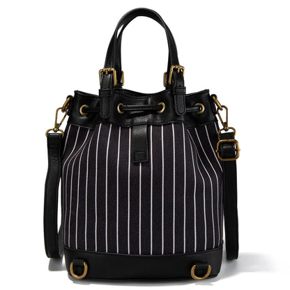 LEE56-003  LEE Striped Denim Canvas Drawstring Bucket Bag/Crossbody Convertible Backpack