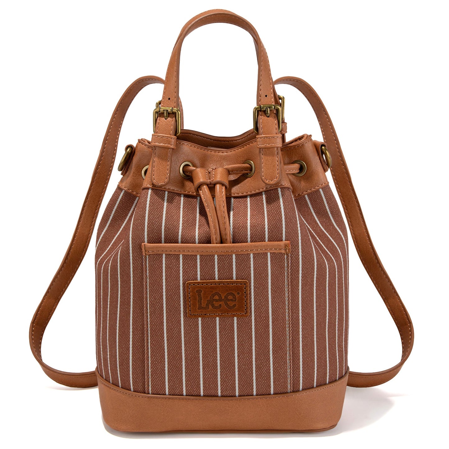 LEE56-003  LEE Striped Denim Canvas Drawstring Bucket Bag/Crossbody Convertible Backpack