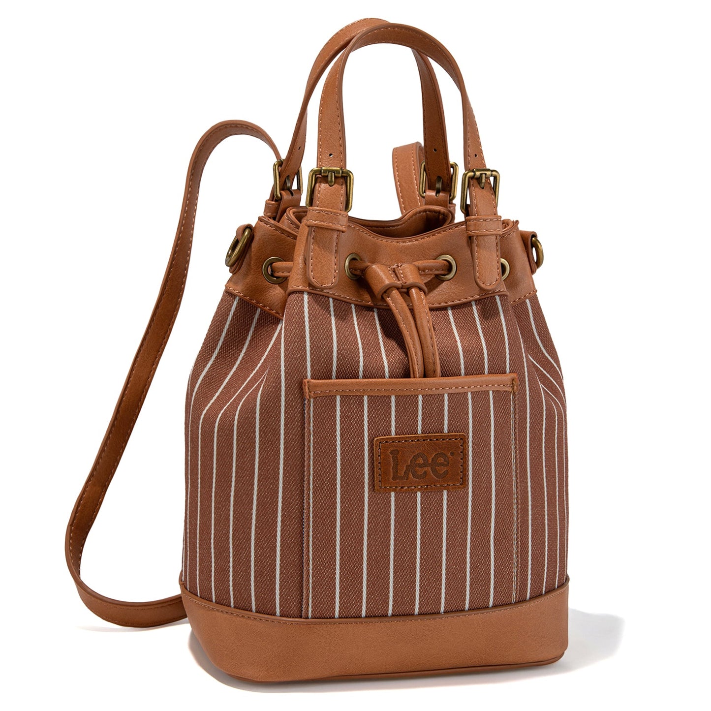 LEE56-003  LEE Striped Denim Canvas Drawstring Bucket Bag/Crossbody Convertible Backpack