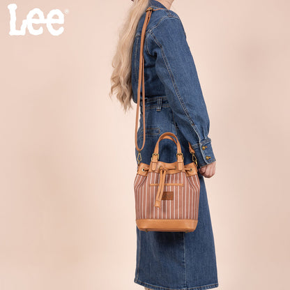 LEE56-003  LEE Striped Denim Canvas Drawstring Bucket Bag/Crossbody Convertible Backpack