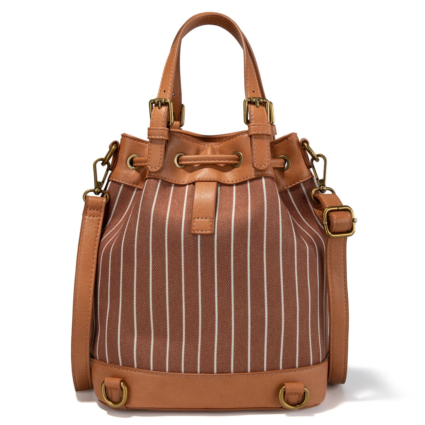 LEE56-003  LEE Striped Denim Canvas Drawstring Bucket Bag/Crossbody Convertible Backpack