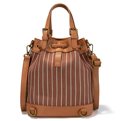 LEE56-003  LEE Striped Denim Canvas Drawstring Bucket Bag/Crossbody Convertible Backpack
