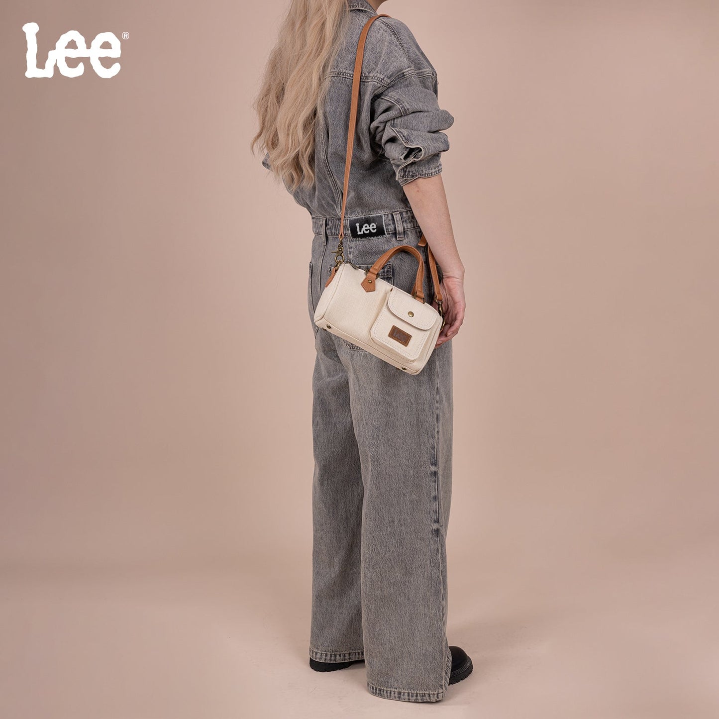 LEE58-001  LEE Denim Canvas Barrel Satchel Top Handle Crossbody Bag