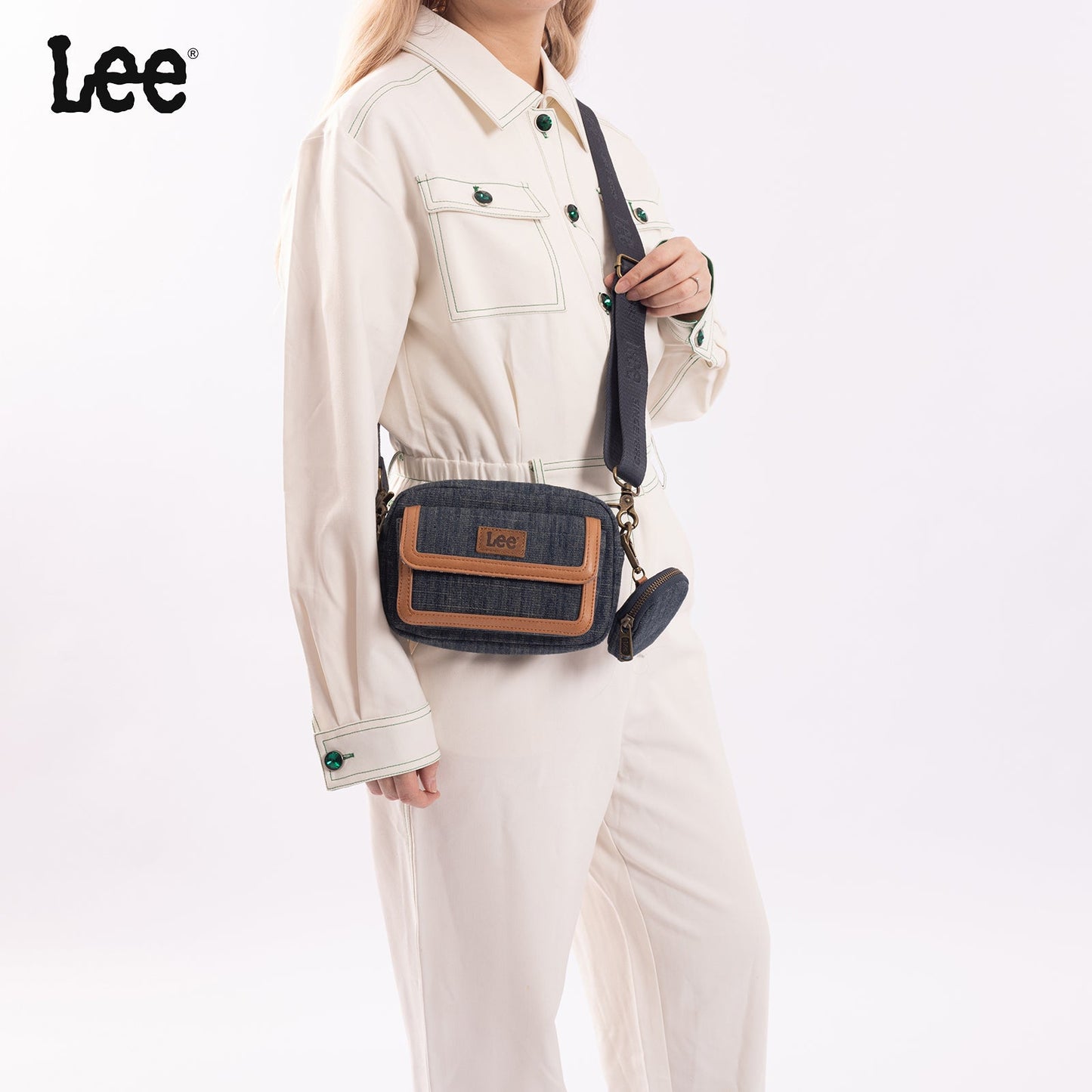 LEE58-005  LEE Denim Canvas Shoulder/Crossbody Bag with Detachable Mini Pouch