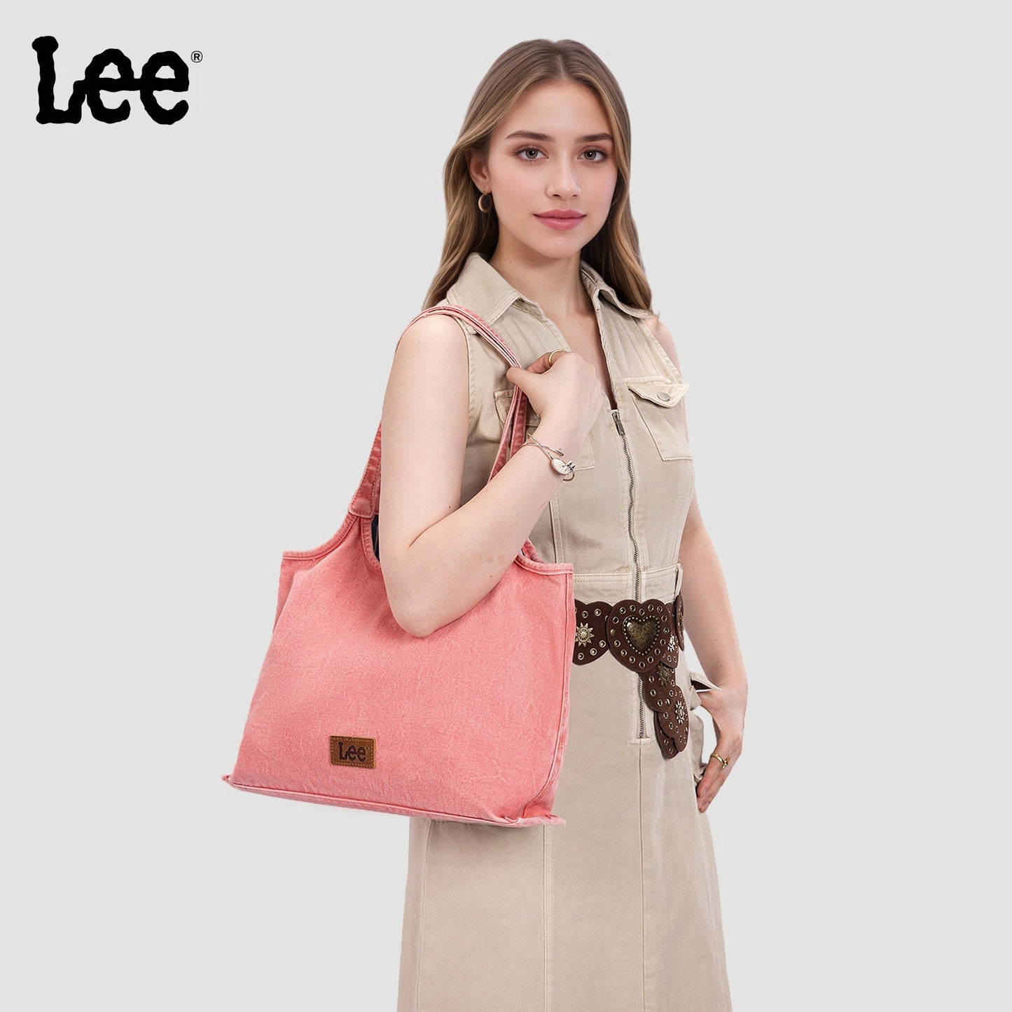 LEE63-001    LEE  Denim Canvas Tote Bag/Shoulder Bag - Pink