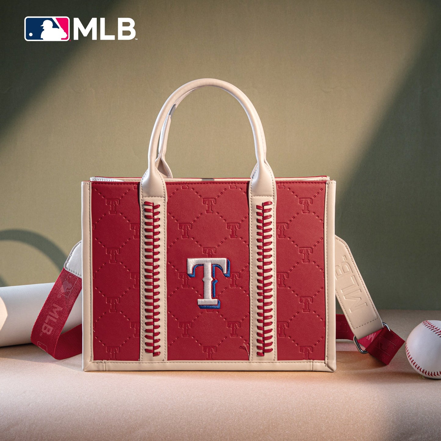 MLB-TX100-100   MLB Texas Rangers Team Whipstitch Tote/Crossbody