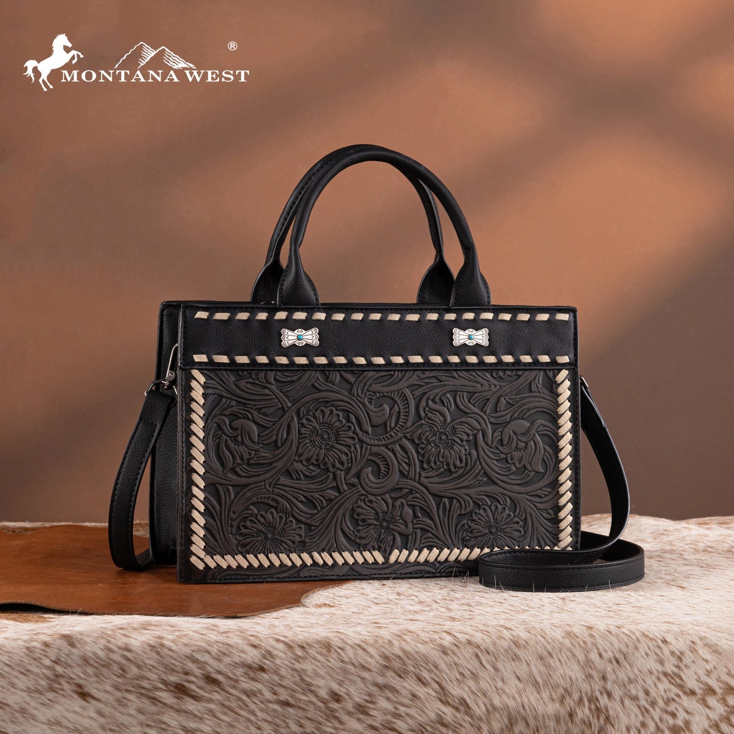 MW1323-8011  Montana West Tooled Collection Tote/Crossbody