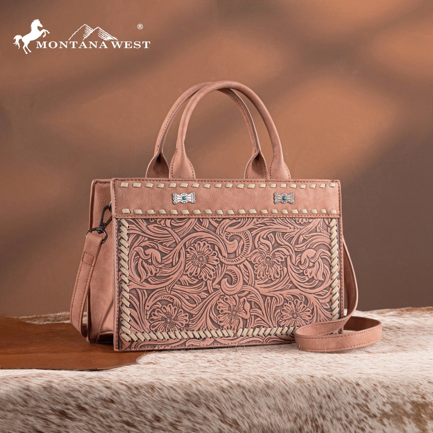 MW1323-8011  Montana West Tooled Collection Tote/Crossbody